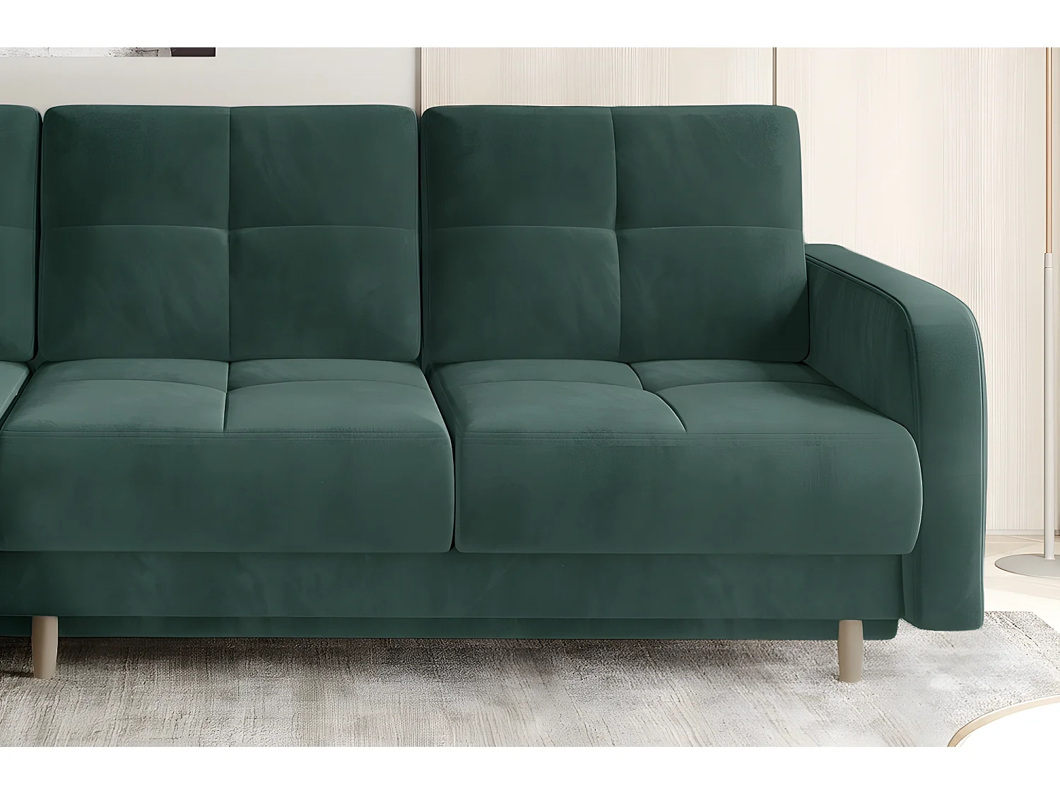 Canapé d'angle convertible en tissu velours luxe, rangement - vert foncé, angle gauche (vu de face), ROXANE VELOURS