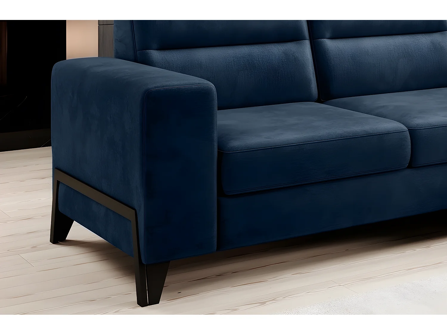 Canapé d'angle convertible - CASTA VELOURS - en tissu Luxe, bleu, 5/6 places, angle droit (vu de face)