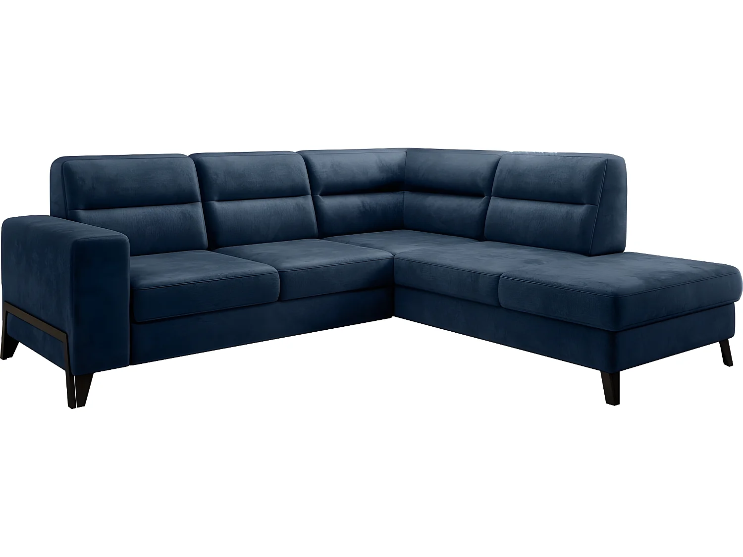 Canapé d'angle convertible - CASTA VELOURS - en tissu Luxe, bleu, 5/6 places, angle droit (vu de face)