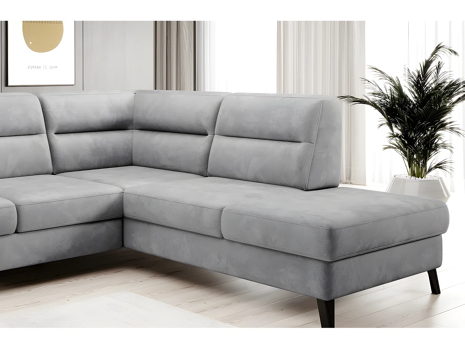 Canapé d'angle convertible - CASTA VELOURS - en tissu Luxe, gris, 5/6 places, angle droit (vu de face)