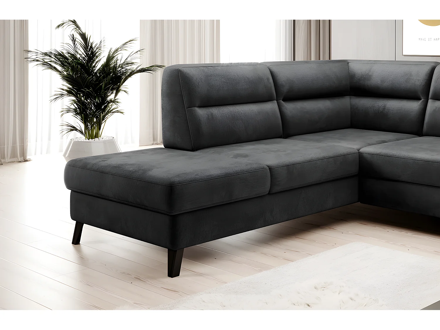 Canapé d'angle convertible - CASTA VELOURS - en tissu Luxe, anthracite, 5/6 places, angle gauche (vu de face)