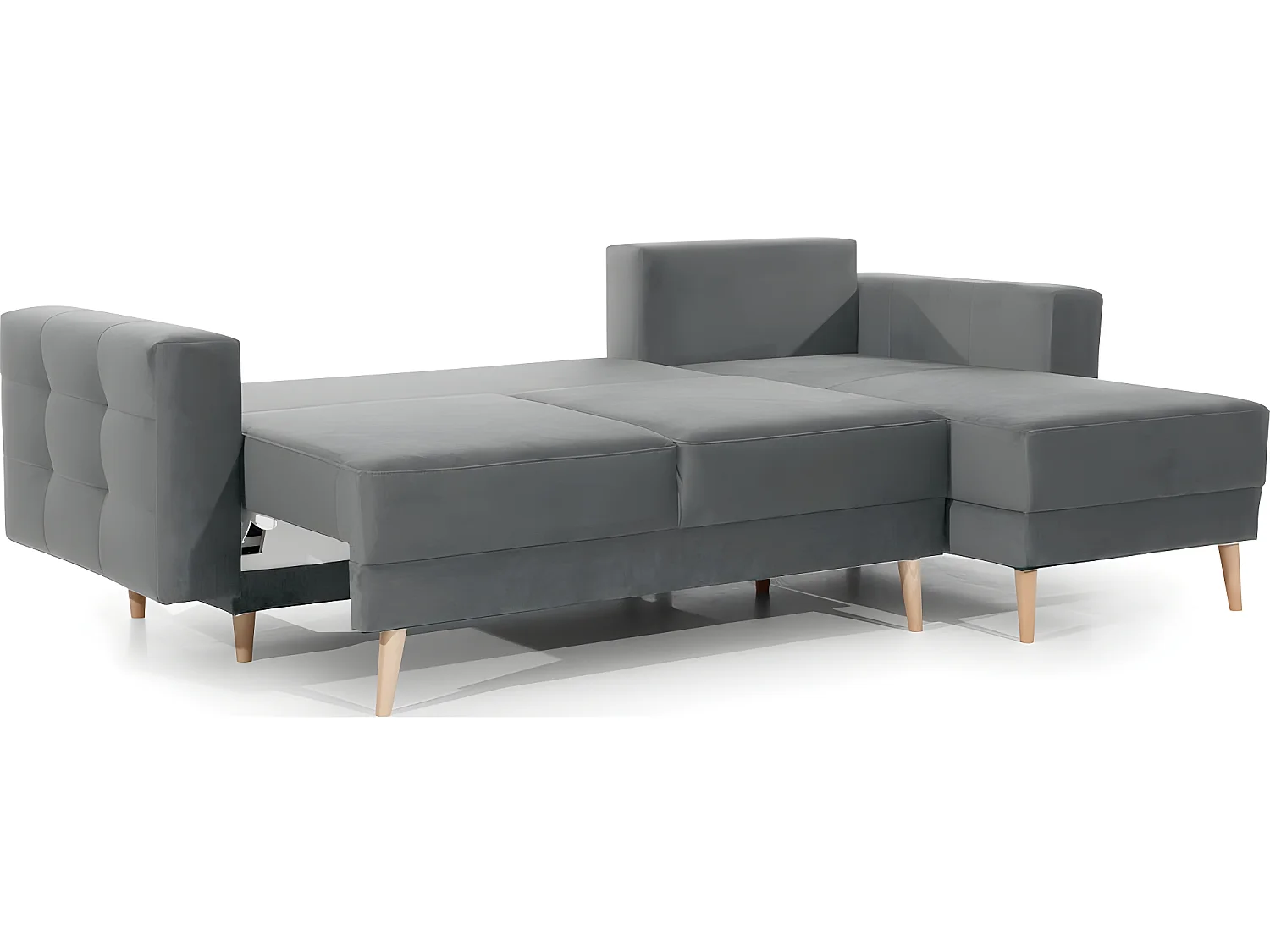 Canapé d'angle convertible ASSIA VELOURS - en tissu de qualité 5 places, gris, angle droit (vu de face)