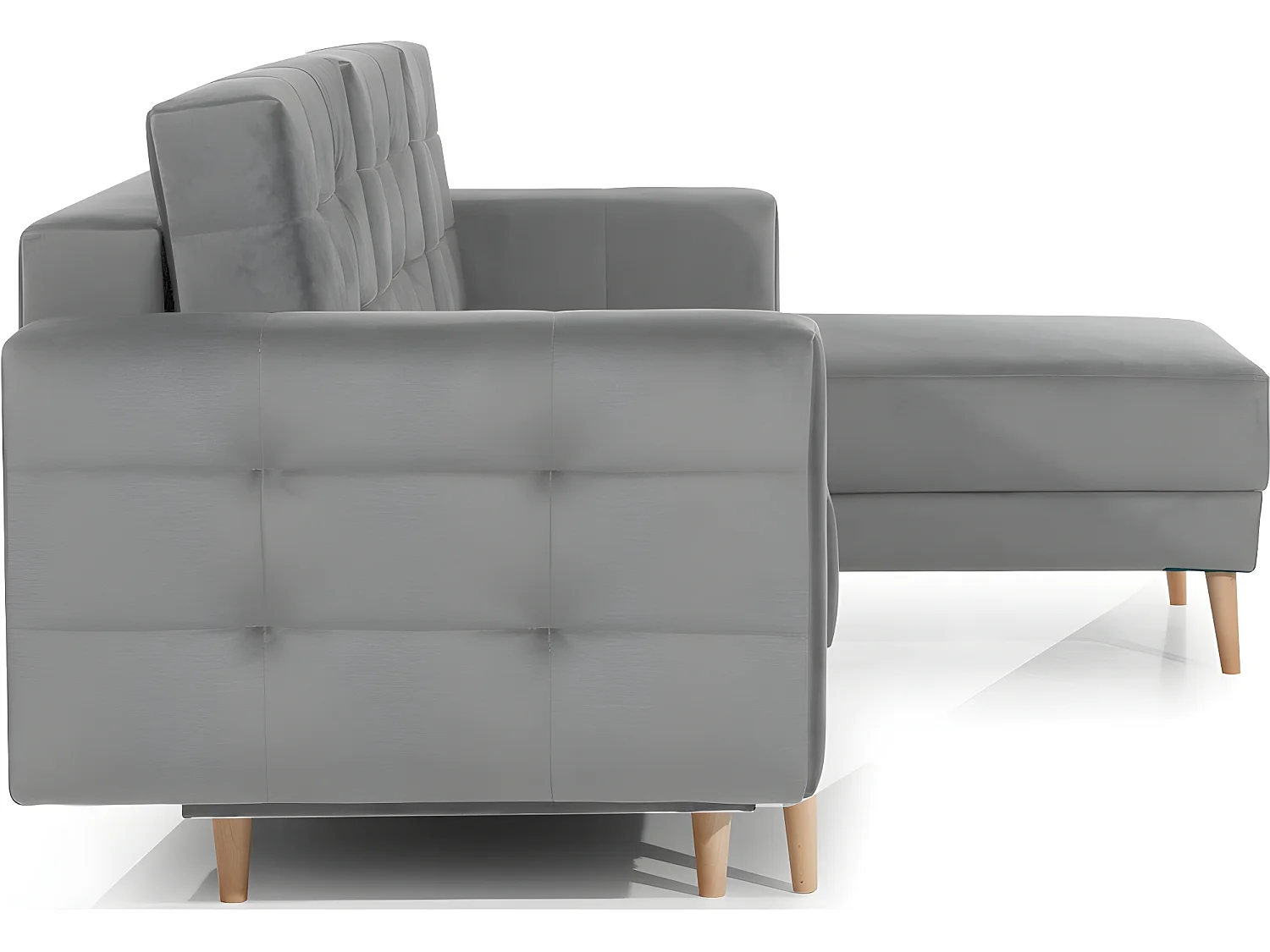 Canapé d'angle convertible ASSIA VELOURS - en tissu de qualité 5 places, gris, angle droit (vu de face)
