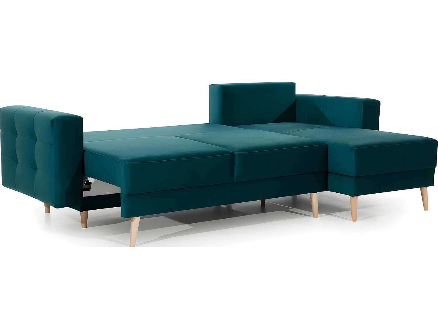 Canapé d'angle convertible ASSIA VELOURS - en tissu de qualité 5 places, vert, angle droit (vu de face)