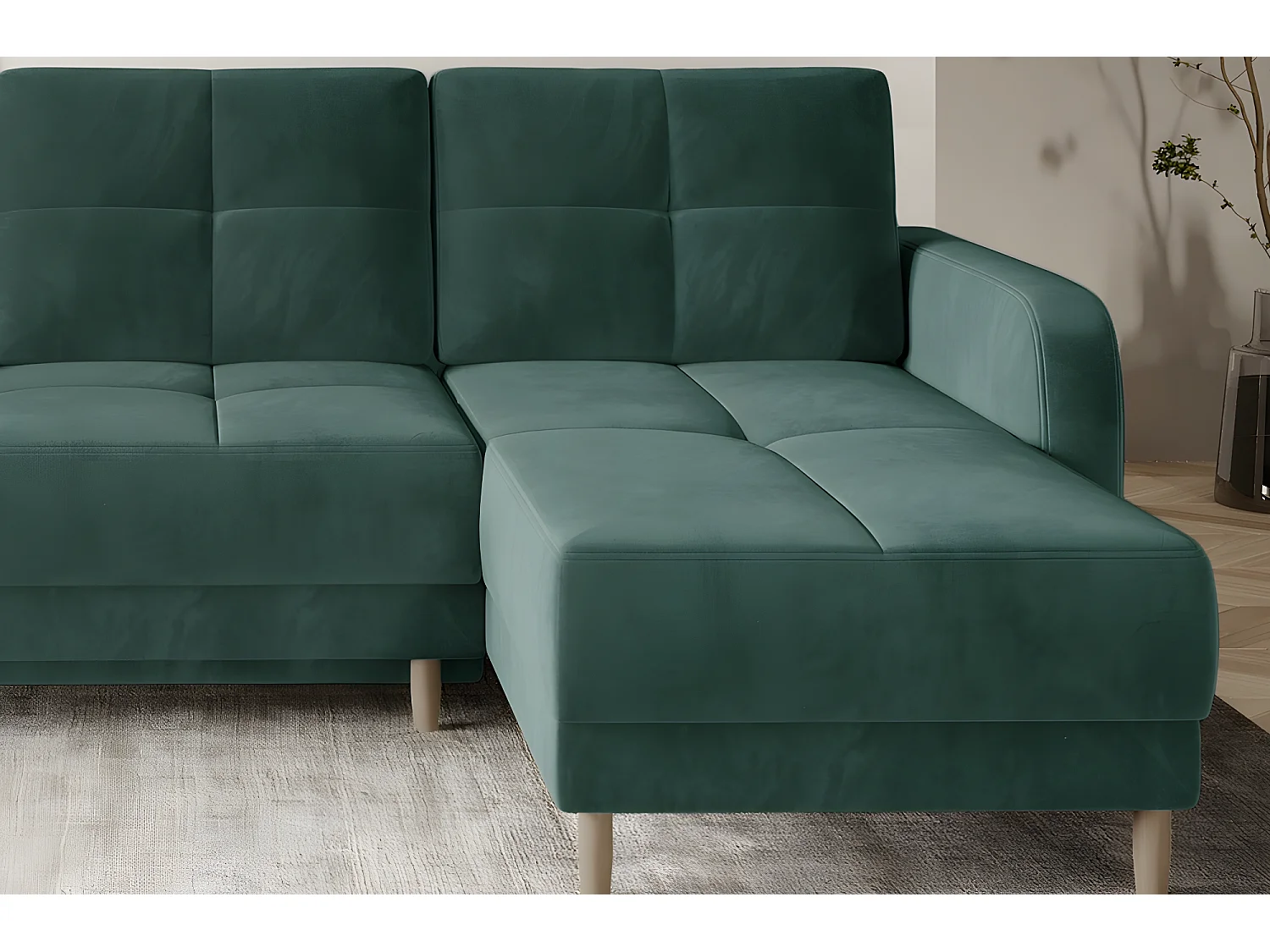 Canapé d'angle convertible en tissu velours luxe, rangement - vert foncé, angle droit (vu de face), ROXANE VELOURS