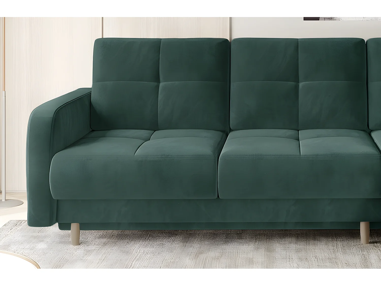 Canapé d'angle convertible en tissu velours luxe, rangement - vert foncé, angle droit (vu de face), ROXANE VELOURS