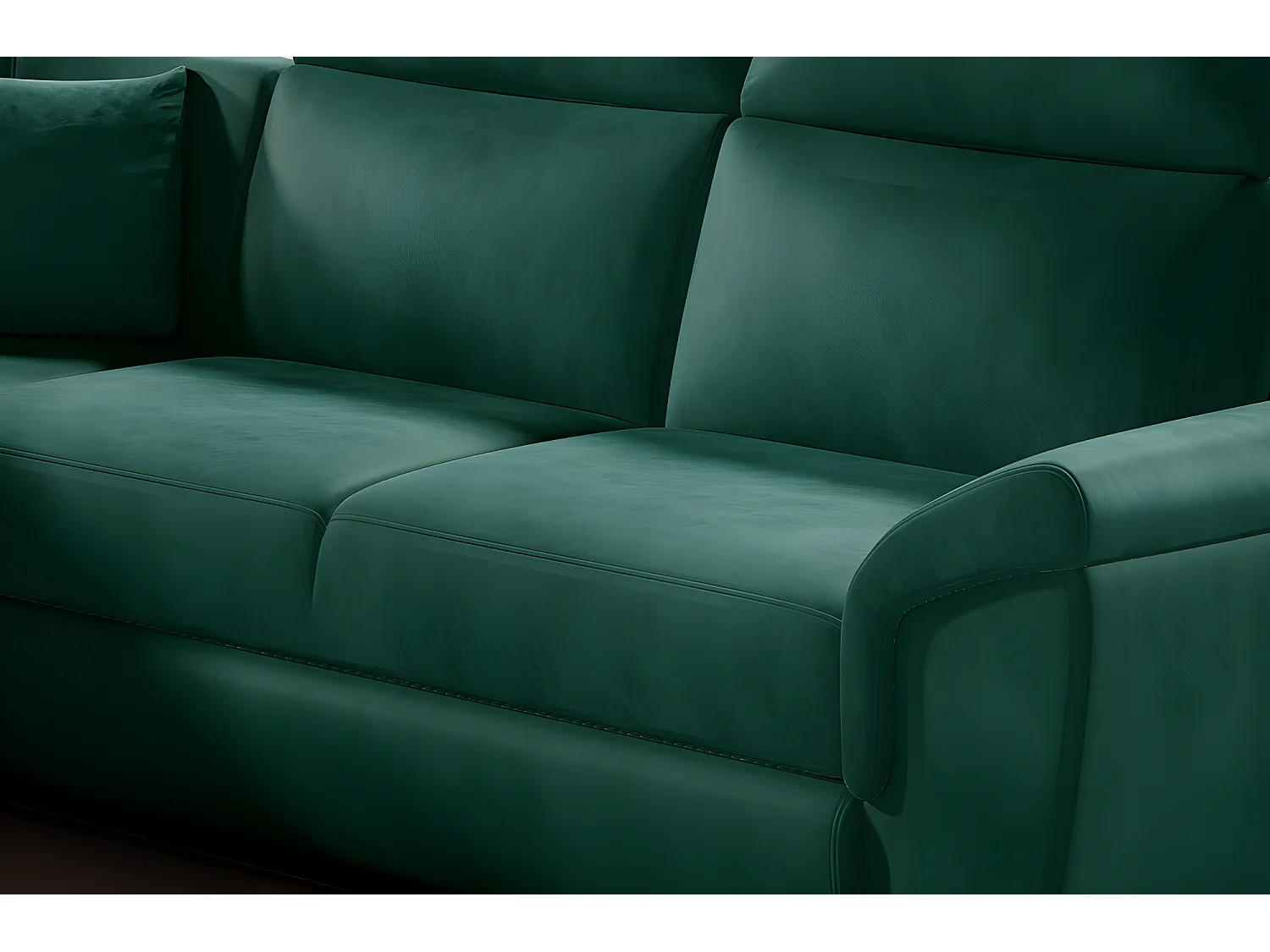 Canapé d'angle - convertible - FELIPE VELOURS - en tissu luxe vert, 5/6 places