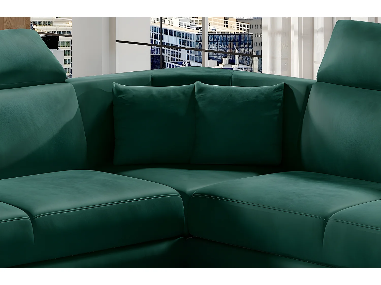 Canapé d'angle - convertible - FELIPE VELOURS - en tissu luxe vert, 5/6 places