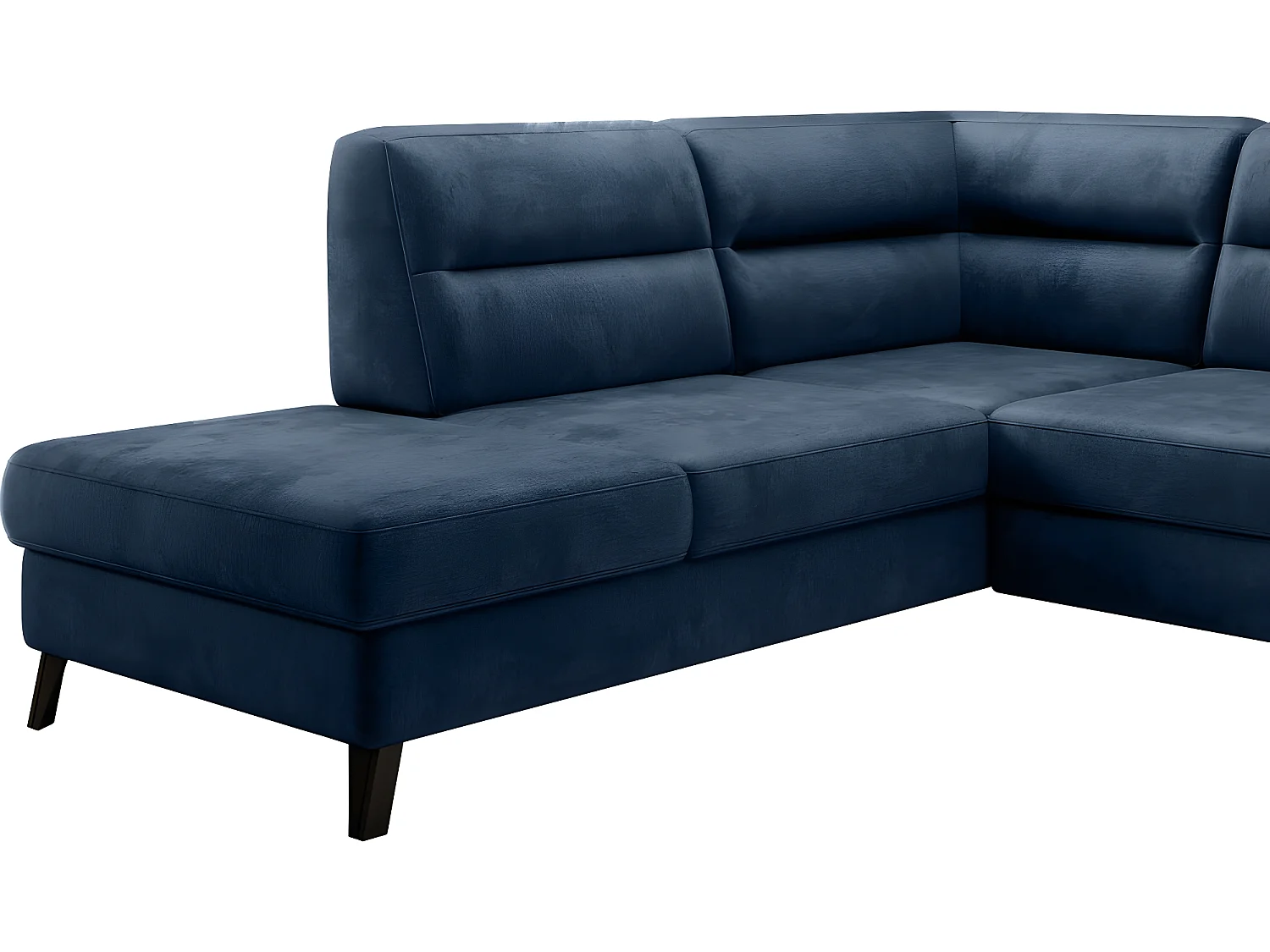 Canapé d'angle convertible - CASTA VELOURS - en tissu Luxe, BLEU, 5/6 places, angle gauche (vu de face)