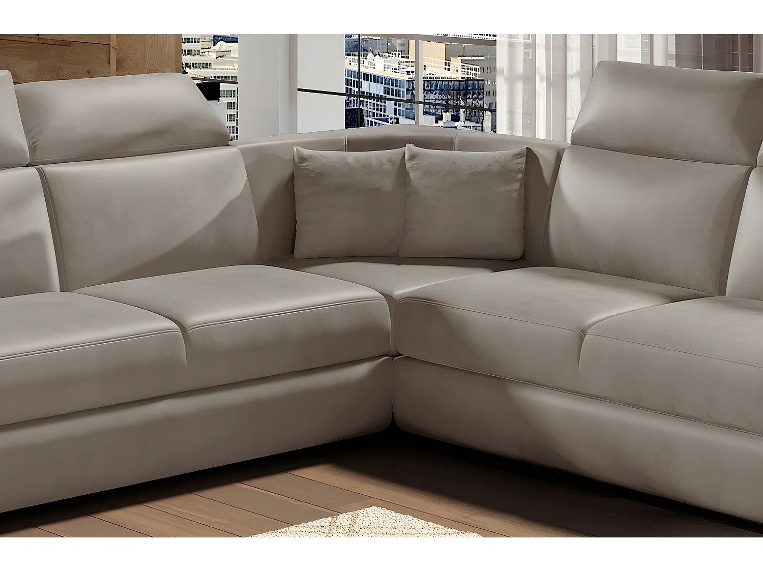 Canapé d'angle - convertible - FELIPE VELOURS - en tissu luxe beige, 5/6 places