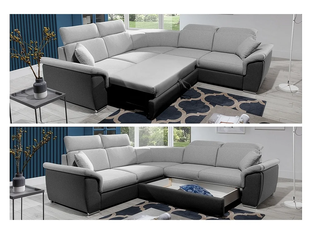 Hoekbank van luxe beige FELIPE VELOURS stof met uitschuifbare opberglade en verstelbare hoofdsteunen