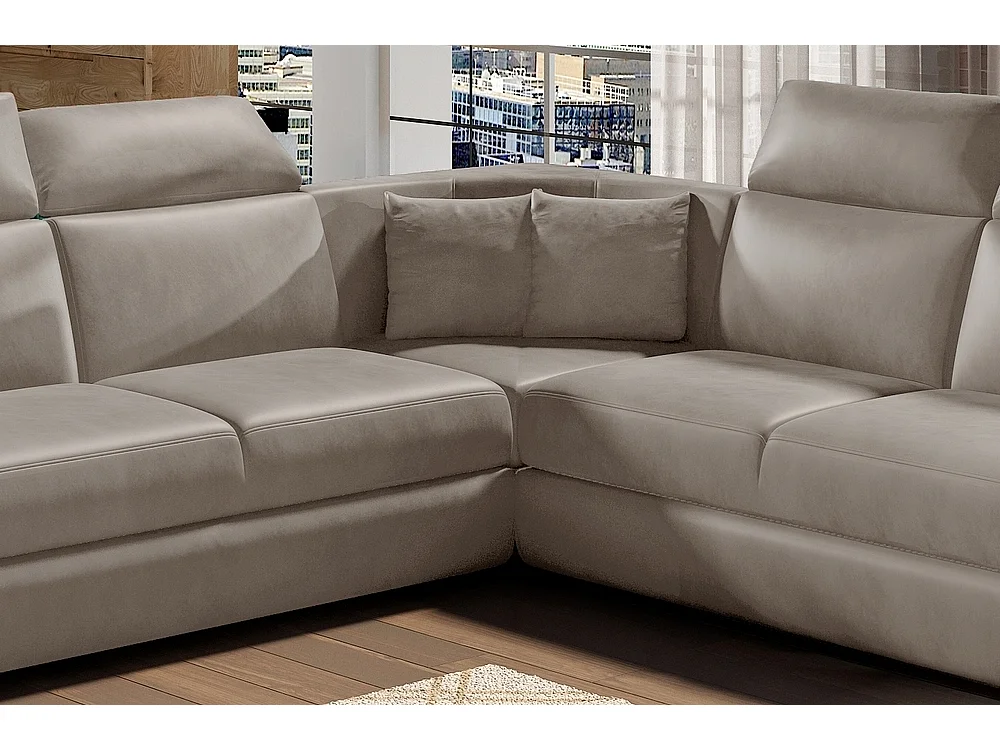 Hoekbank van luxe beige FELIPE VELOURS stof met uitschuifbare opberglade en verstelbare hoofdsteunen
