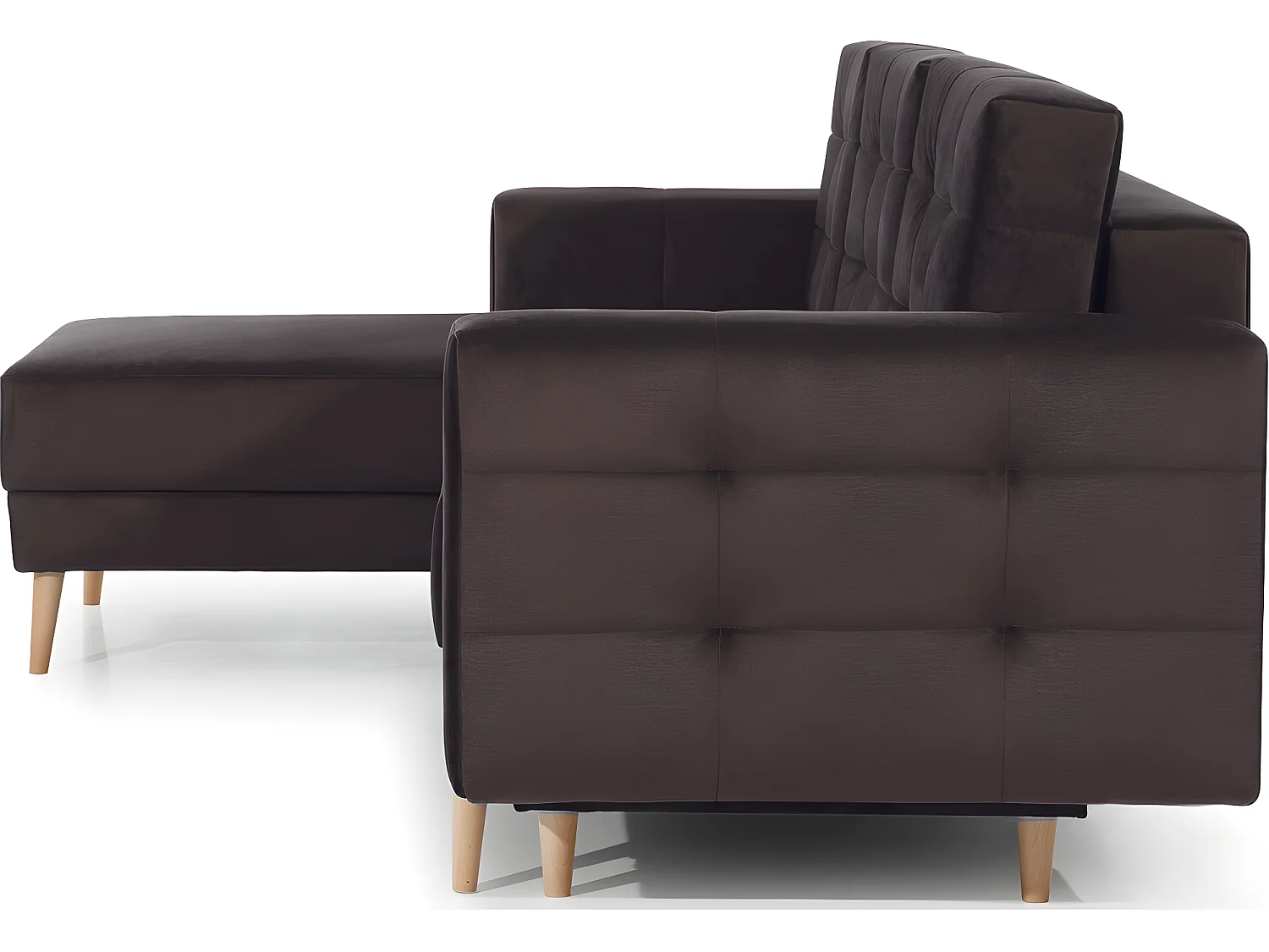 Canapé d'angle convertible ASSIA VELOURS - en tissu de qualité 5 places, marron foncé, angle gauche (vu de face)
