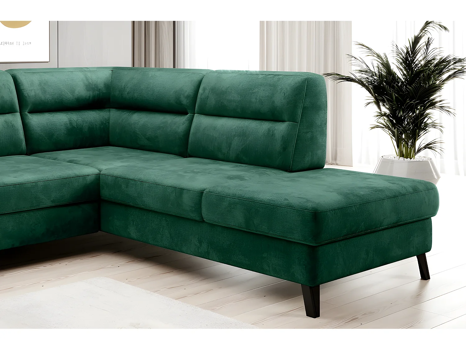 Canapé d'angle convertible - CASTA VELOURS - en tissu Luxe, vert, 5/6 places, angle droit (vu de face)