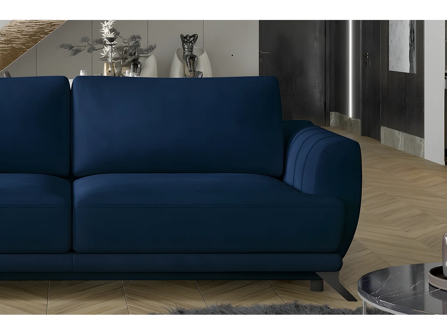 Canapé 3/4 places convertible - bleu foncé - en tissu velours de qualité luxe, MEGANE