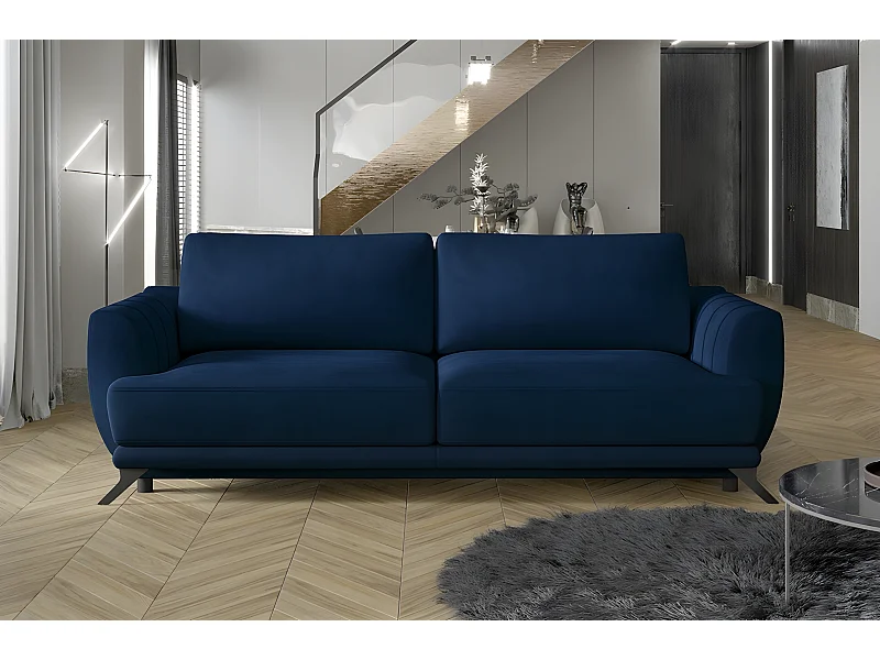 Canapé 3/4 places convertible - bleu foncé - en tissu velours de qualité luxe, MEGANE