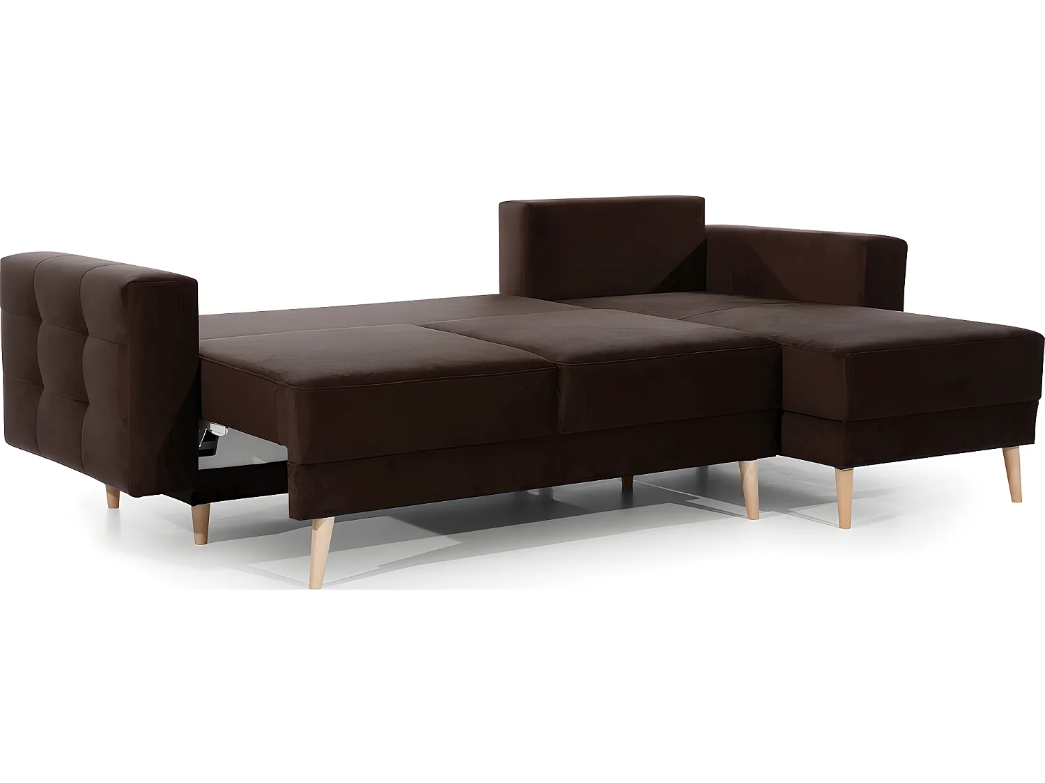 Canapé d'angle convertible ASSIA VELOURS - en tissu de qualité 5 places, marron foncé, angle droit (vu de face)