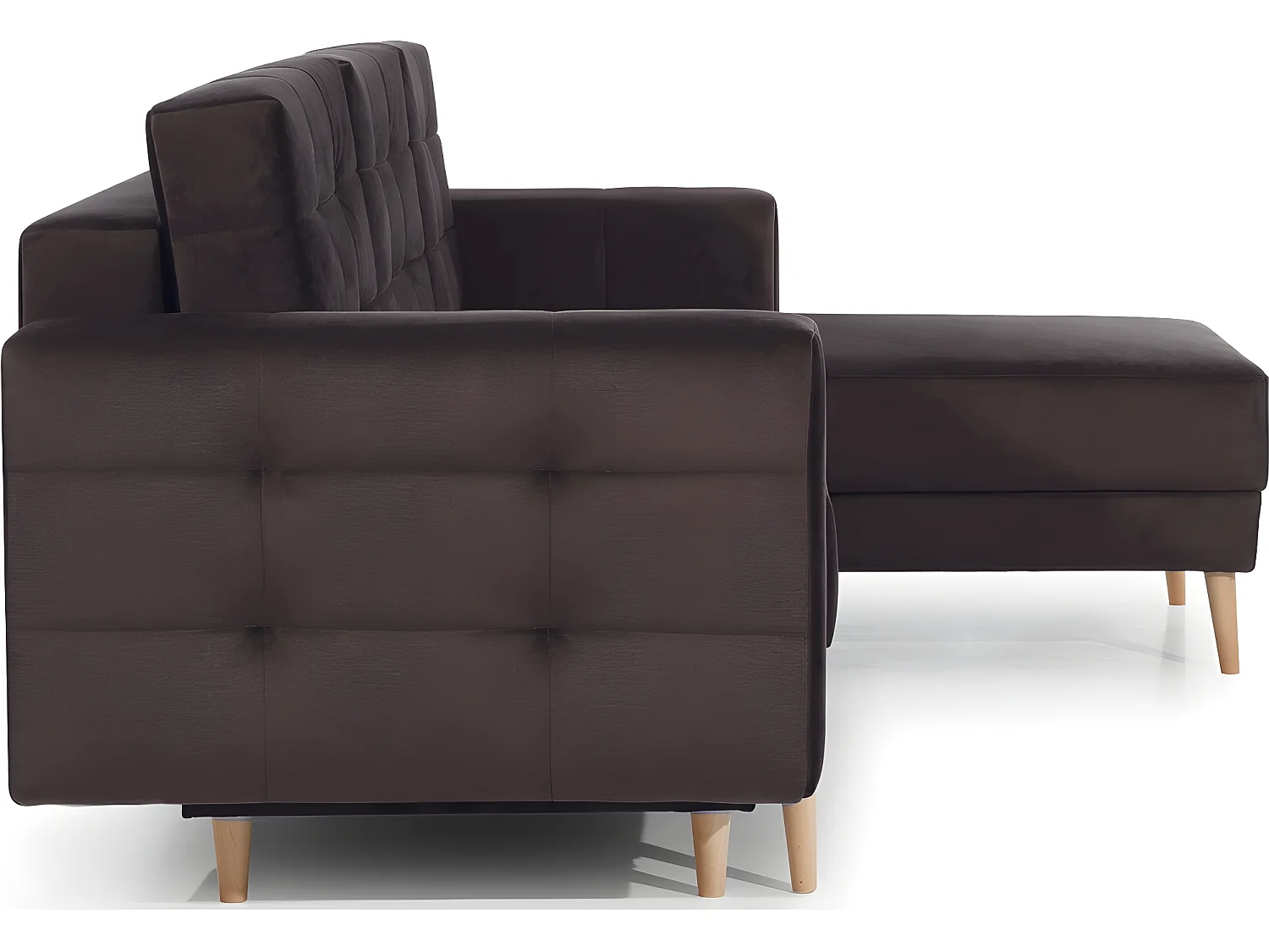 Canapé d'angle convertible ASSIA VELOURS - en tissu de qualité 5 places, marron foncé, angle droit (vu de face)