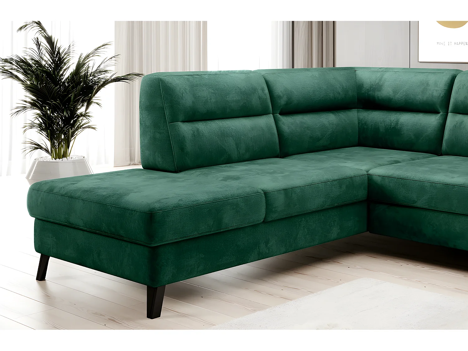 Canapé d'angle convertible - CASTA VELOURS - en tissu Luxe, VERT, 5/6 places, angle gauche (vu de face)