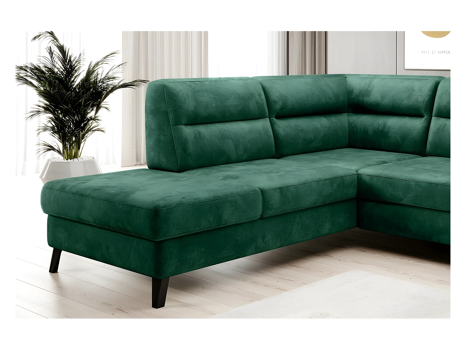 Canapé d'angle convertible - CASTA VELOURS - en tissu Luxe, VERT, 5/6 places, angle gauche (vu de face)