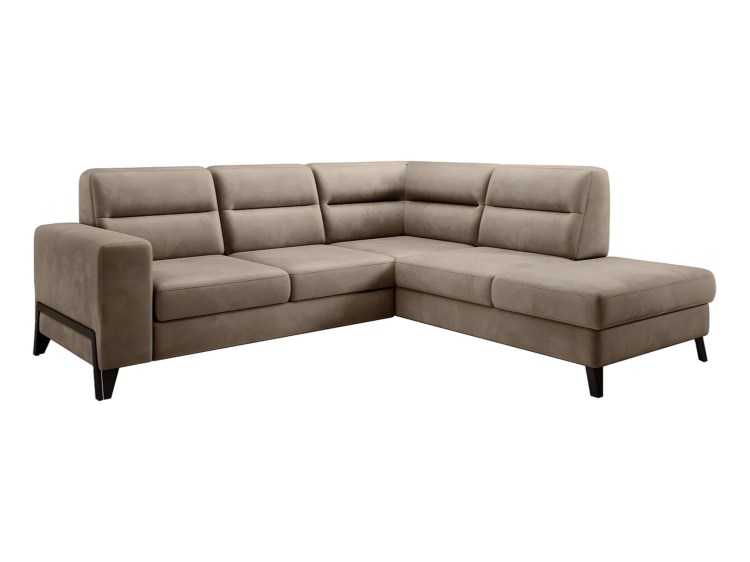 Canapé d'angle convertible - CASTA VELOURS - en tissu Luxe, beige, 5/6 places, angle droit (vu de face)