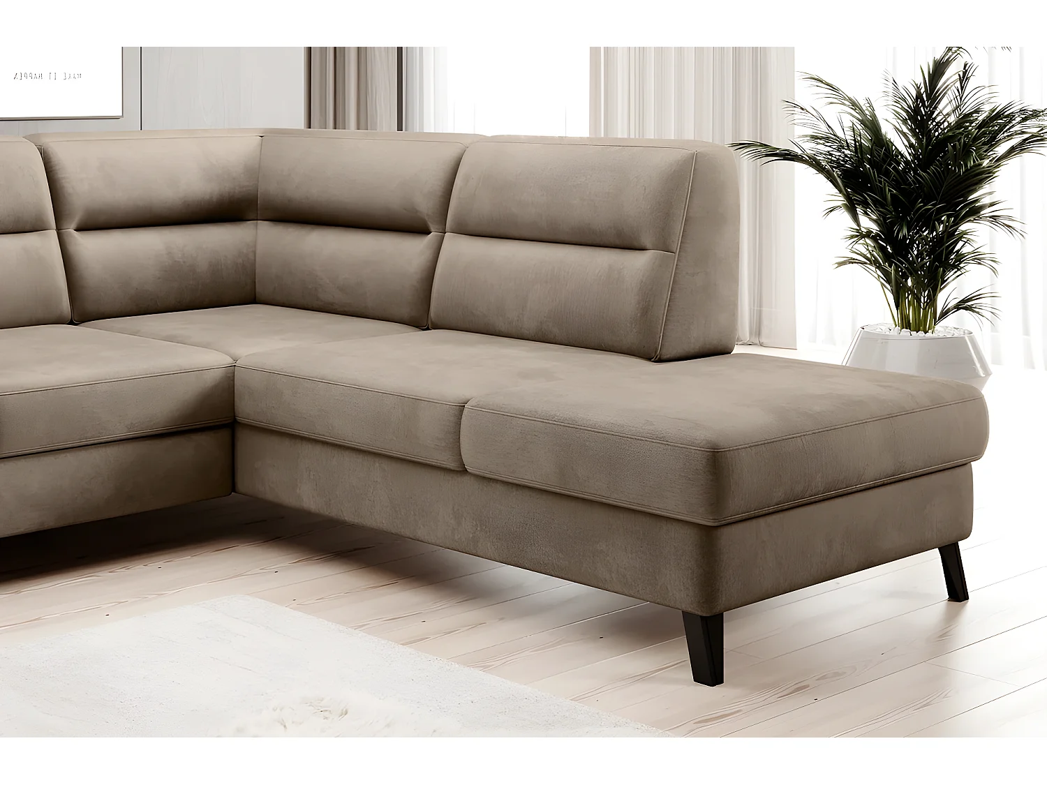 Canapé d'angle convertible - CASTA VELOURS - en tissu Luxe, beige, 5/6 places, angle droit (vu de face)