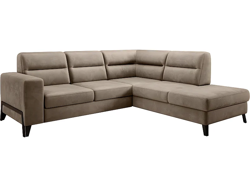 Canapé d'angle convertible - CASTA VELOURS - en tissu Luxe, beige, 5/6 places, angle droit (vu de face)