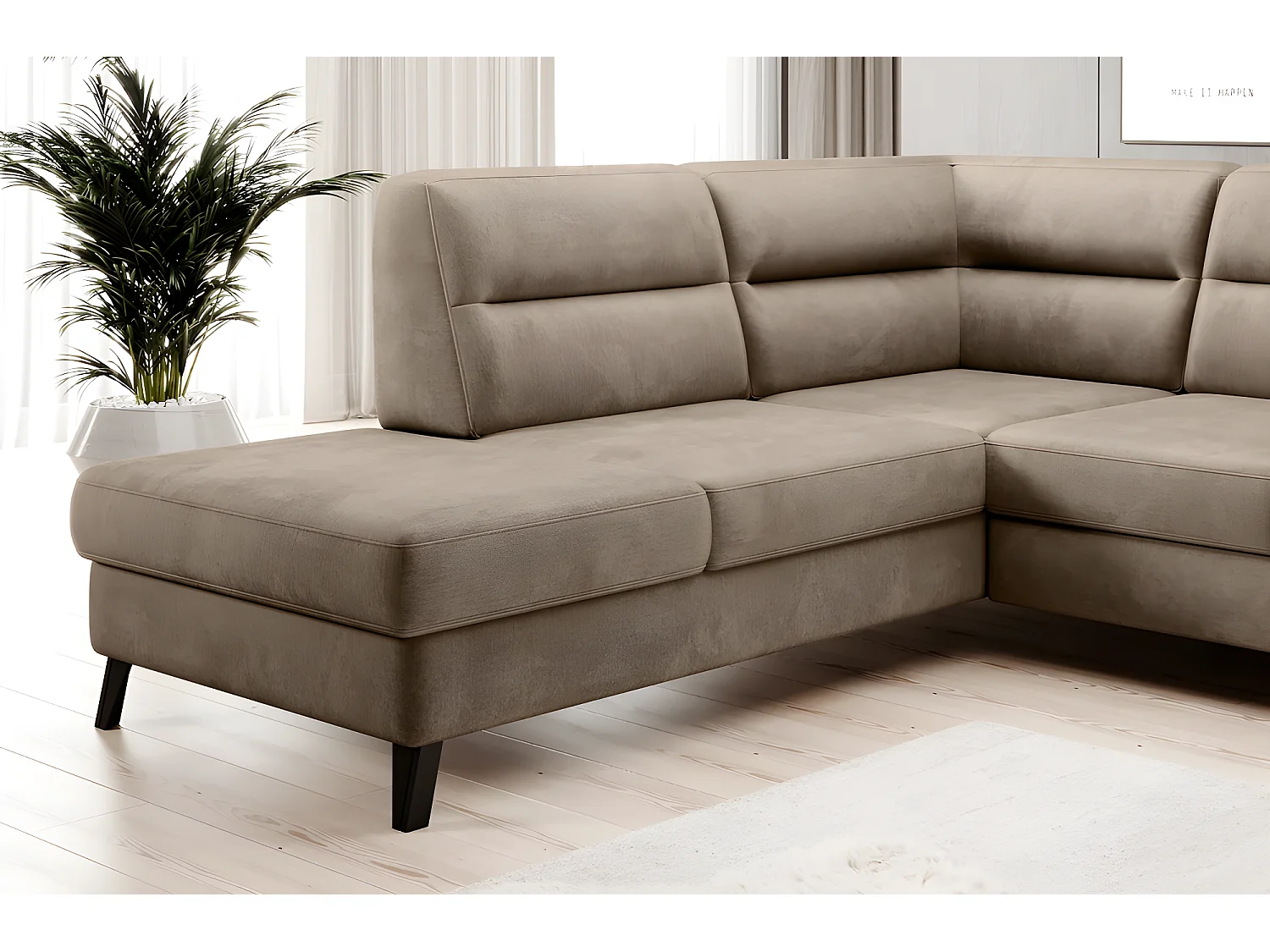 Canapé d'angle convertible - CASTA VELOURS - en tissu Luxe, beige, 5/6 places, angle gauche (vu de face)