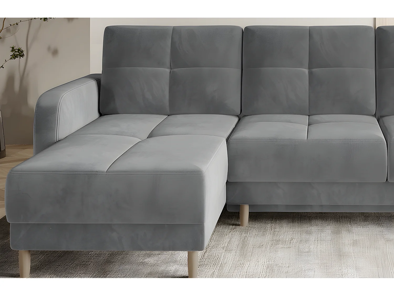 Canapé d'angle convertible en tissu velours luxe, rangement - gris, angle gauche (vu de face), ROXANE VELOURS