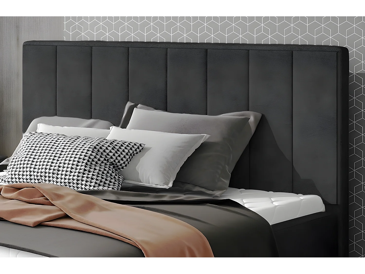 Lit double en tissu velours de qualité luxe, AUDE, anthracite, 200x200