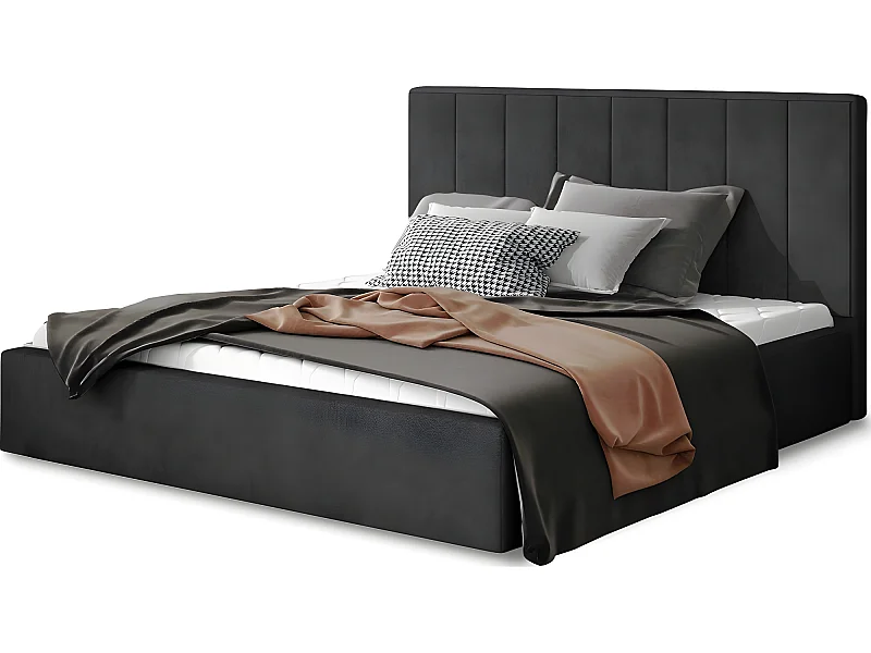 Lit double en tissu velours de qualité luxe, AUDE, anthracite, 200x200