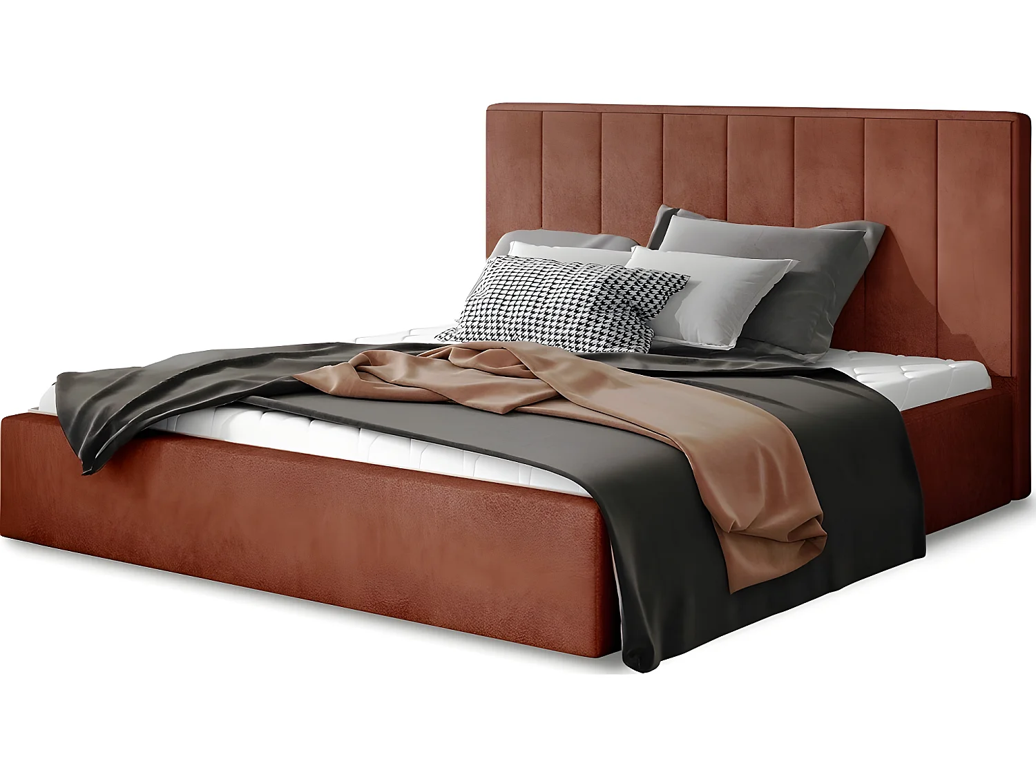 Lit double en tissu de qualité luxe, AUDE, marron, 180x200