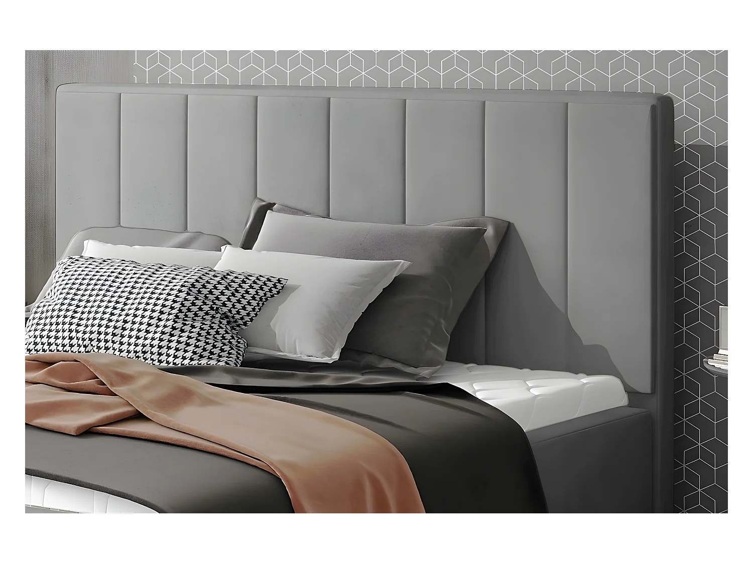 Lit double en tissu velours de qualité luxe, AUDE, gris, 200x200
