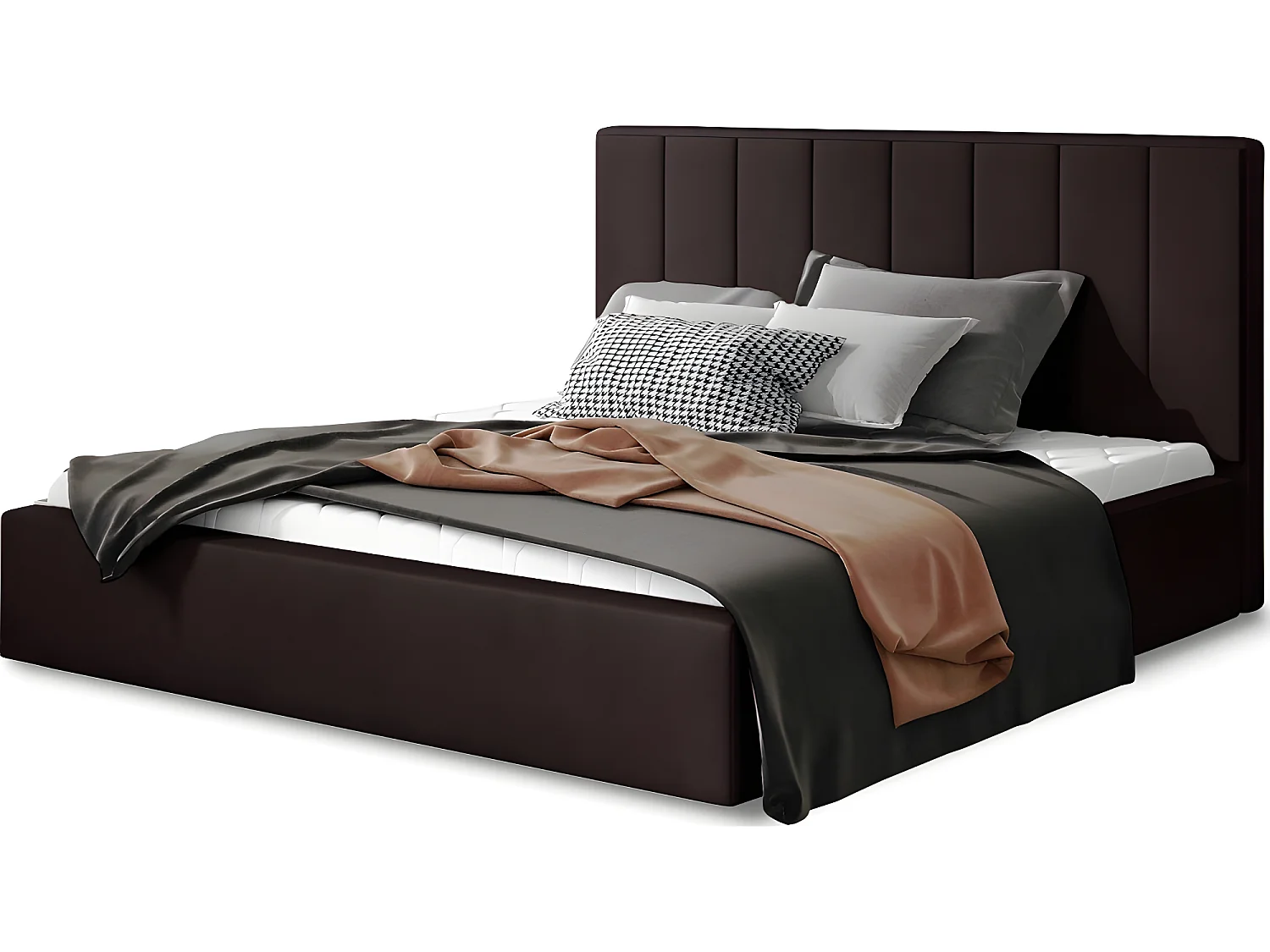 Lit double en tissu velours de qualité luxe, AUDE, chocolat, 160x200