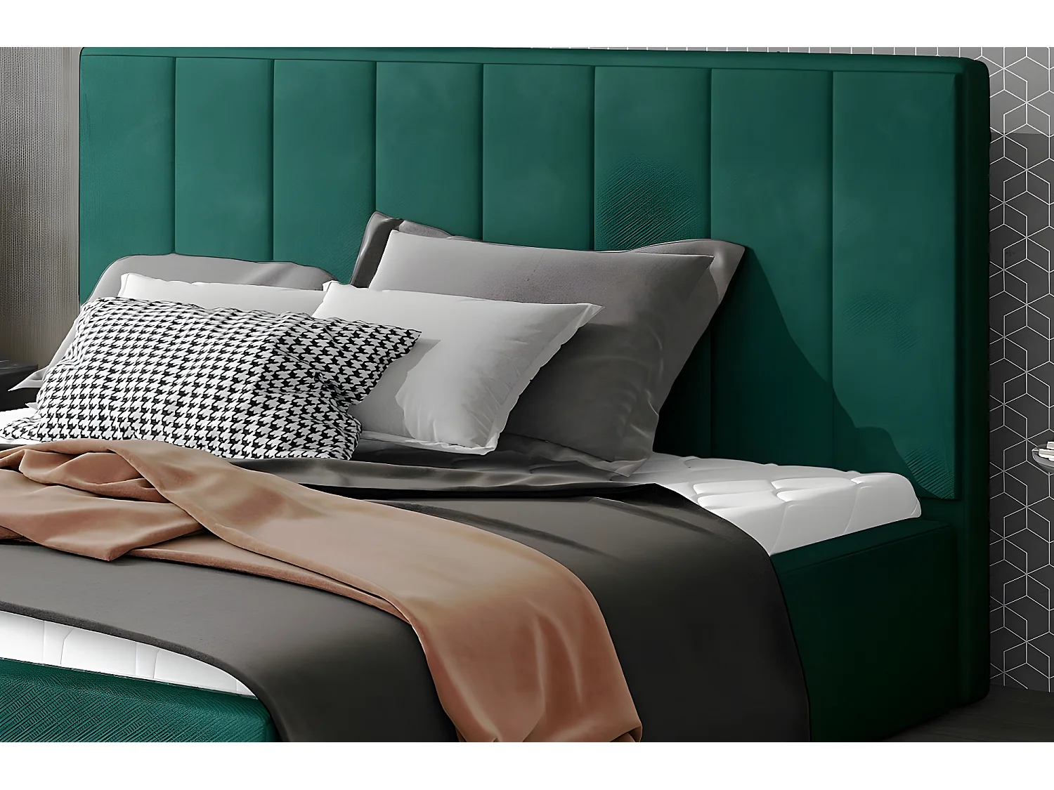 Lit double en tissu velours de qualité luxe, AUDE, vert, 160x200