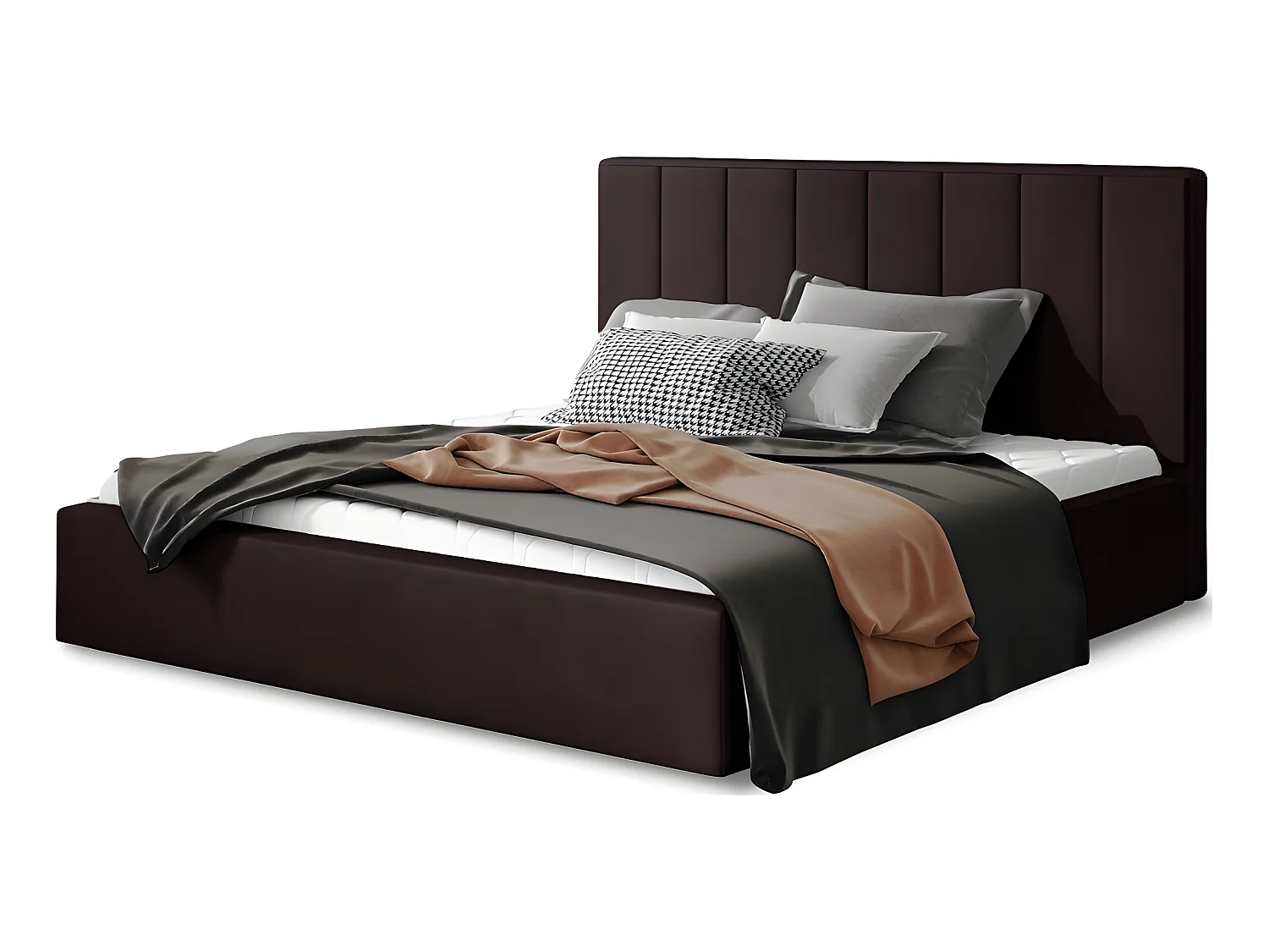 Lit double en tissu velours de qualité luxe, AUDE, chocolat, 200x200