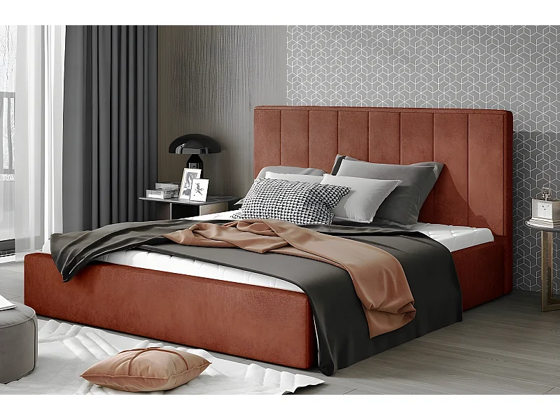 Lit double en tissu de qualité luxe, AUDE, marron, 140x200