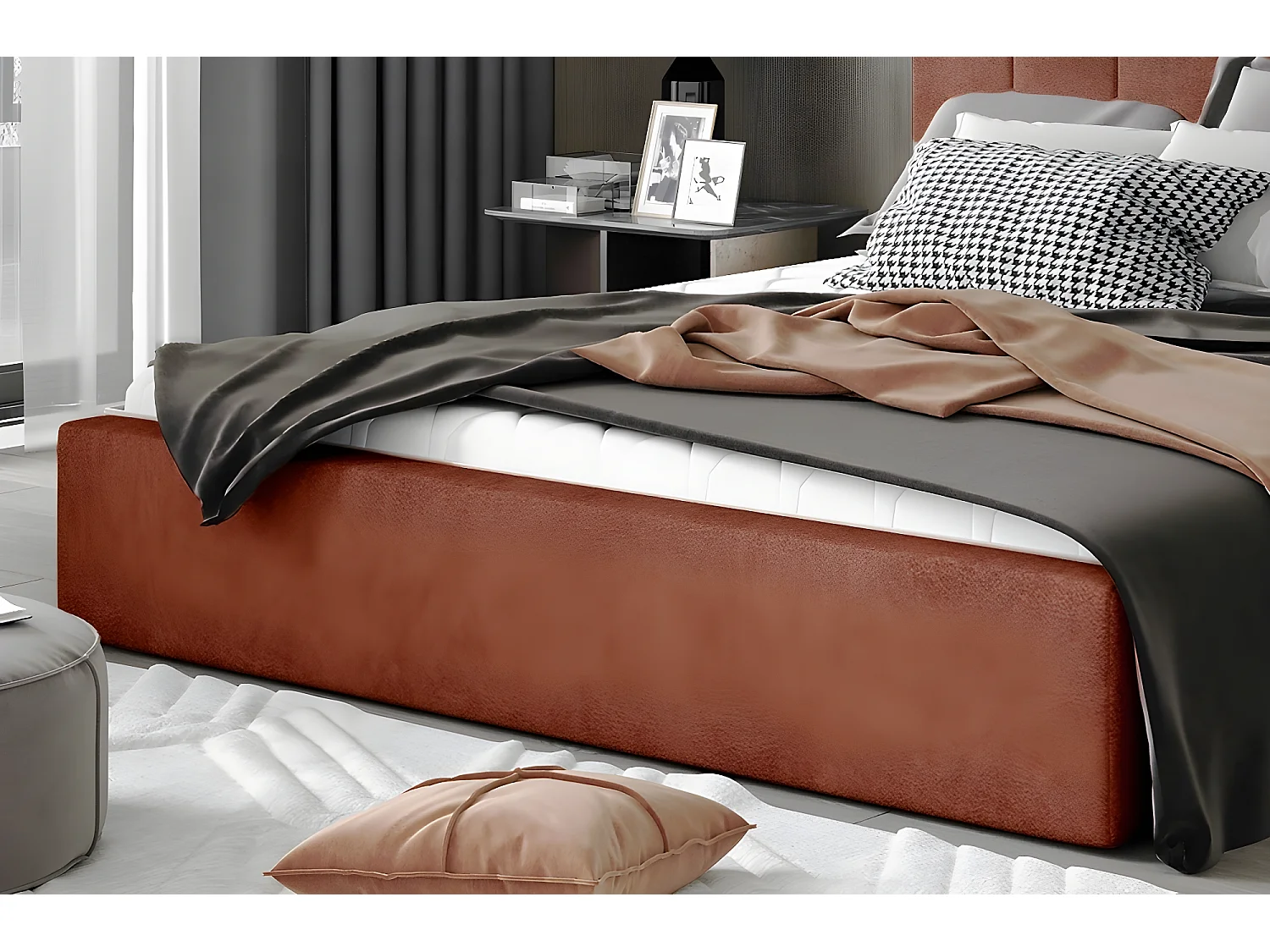 Lit double en tissu de qualité luxe, AUDE, marron, 160x200