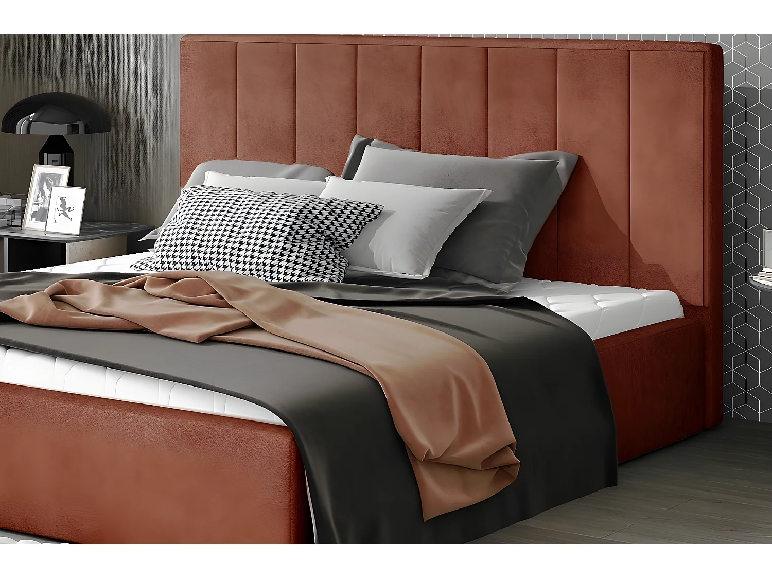 Lit double en tissu de qualité luxe, AUDE, marron, 160x200