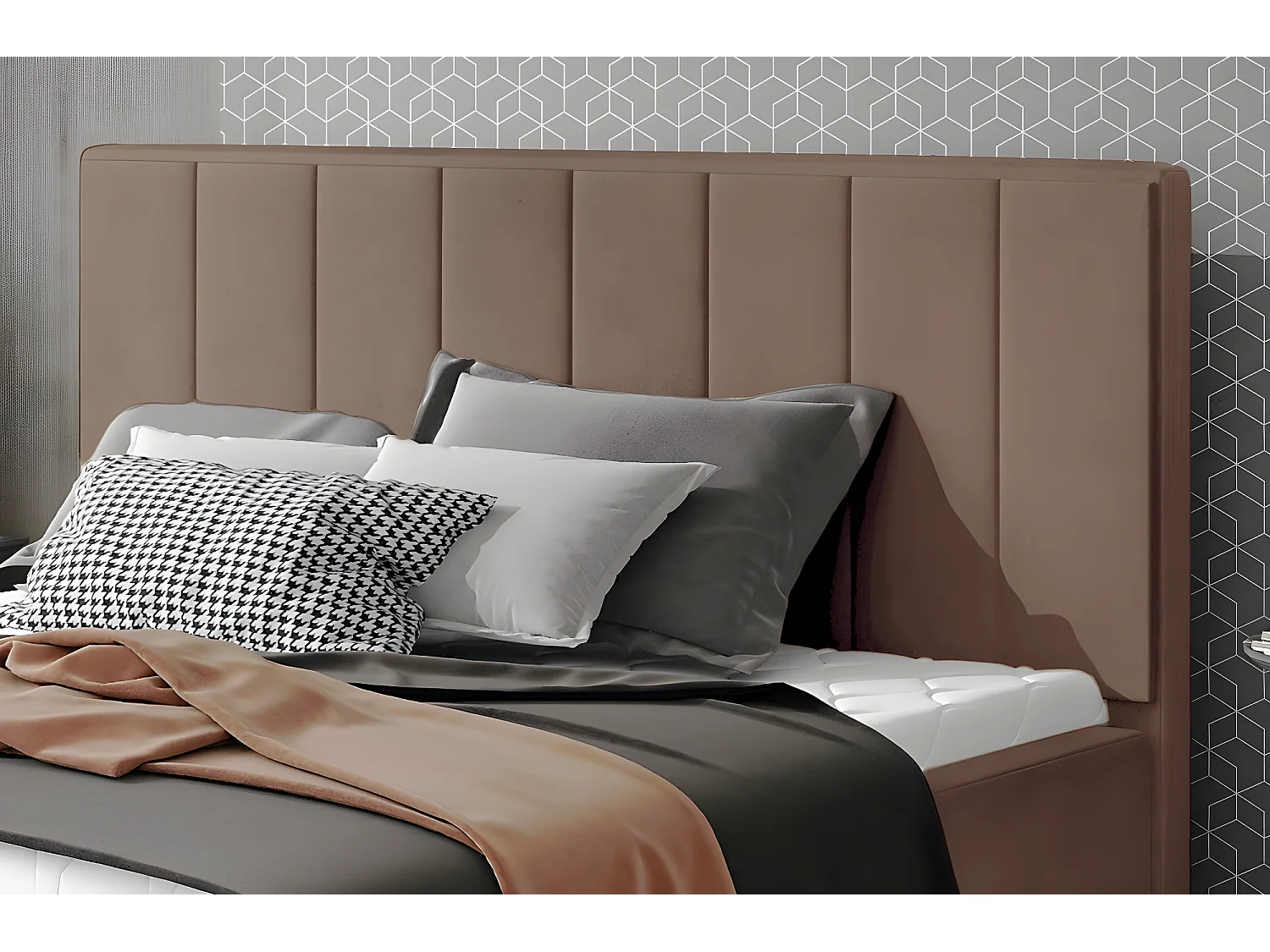 Lit double en tissu velours de qualité luxe, AUDE, marron, 160x200