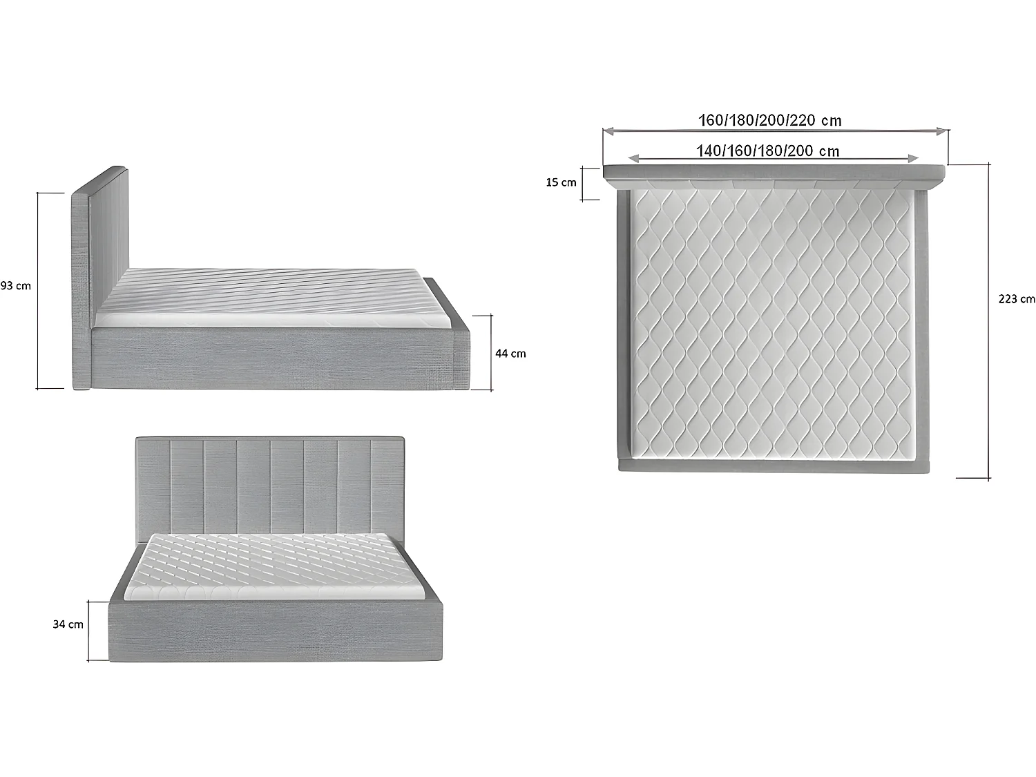 Lit double en tissu velours de qualité luxe, AUDE, marron, 160x200