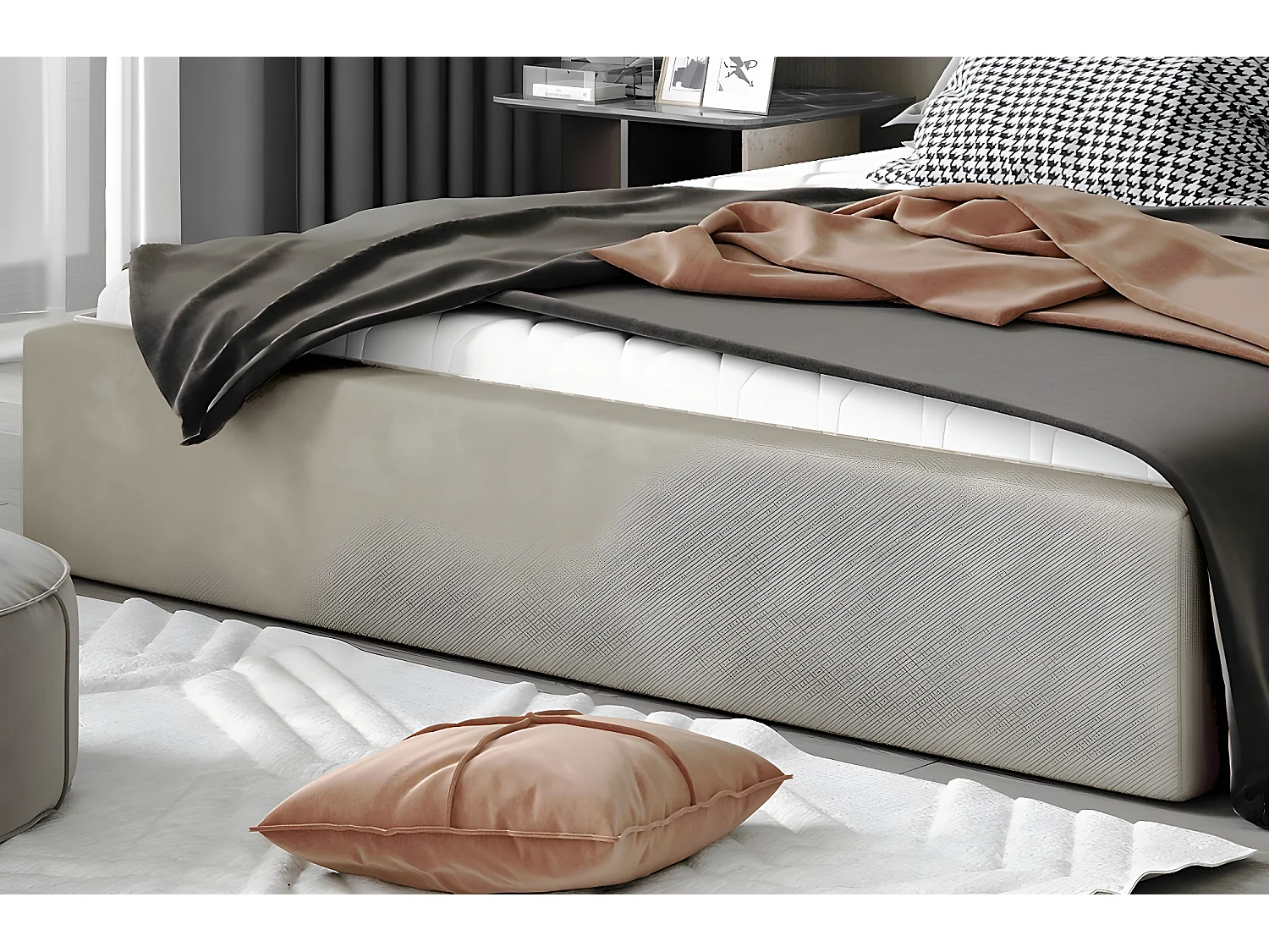 Lit double en tissu de qualité luxe, AUDE, beige, 160x200