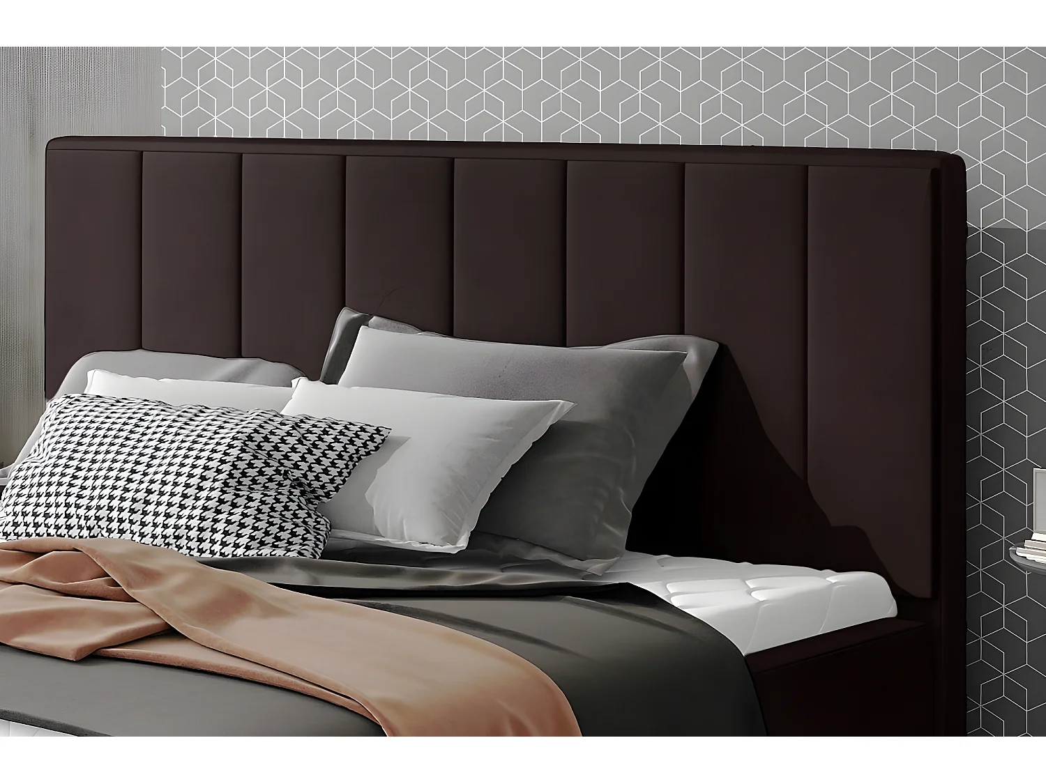 Lit double en tissu velours de qualité luxe, AUDE, chocolat, 180x200