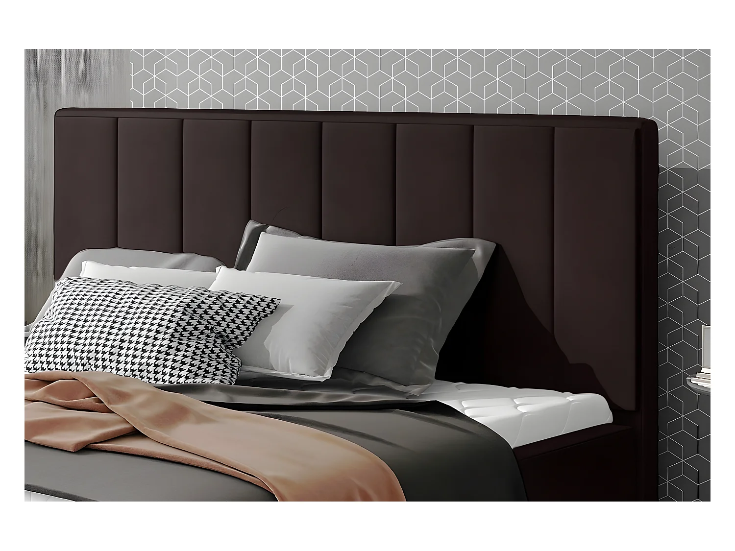 Lit double en tissu velours de qualité luxe, AUDE, chocolat, 180x200