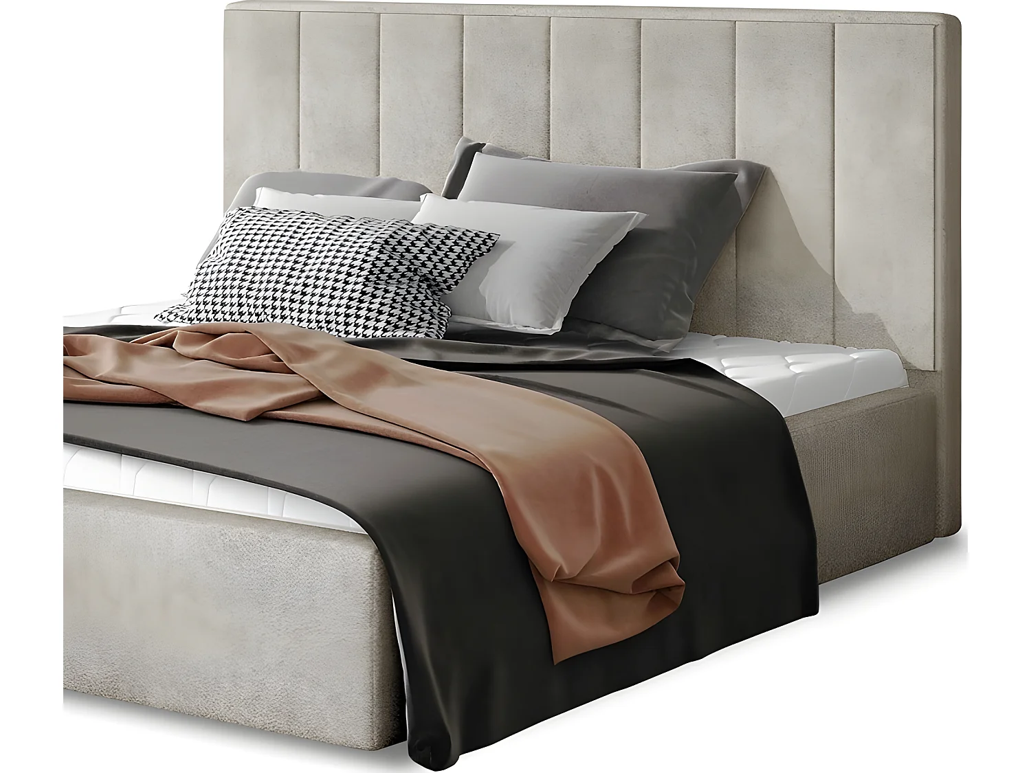 Lit double en tissu velours de qualité luxe, AUDE, beige, 160x200