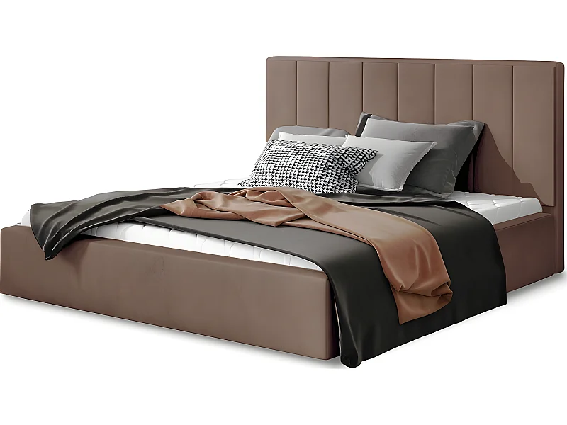 Tweepersoonsbed van luxe fluwelen stof, AUDE, bruin, 140x200