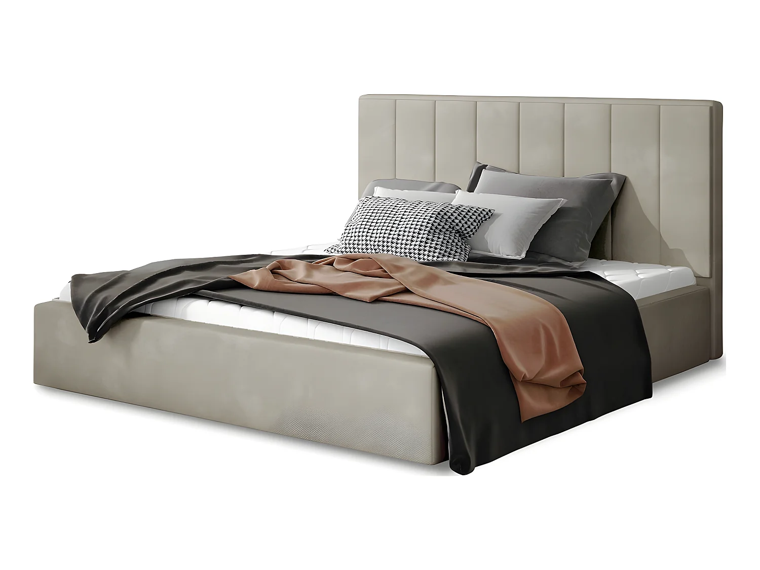 Lit double en tissu velours de qualité luxe, AUDE, beige, 200x200