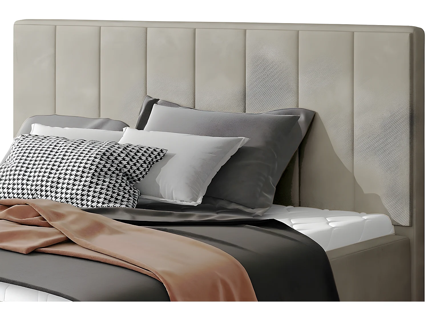 Lit double en tissu velours de qualité luxe, AUDE, beige, 200x200