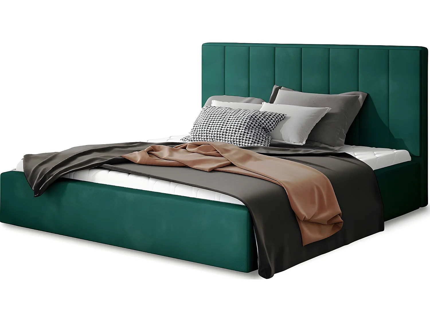 Lit double en tissu velours de qualité luxe, AUDE, vert, 140x200