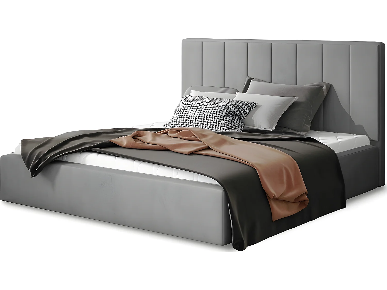 Luxe tweepersoonsbed van fluweelachtige kwaliteit, AUDE, grijs, 180x200, eigentijdse stijl